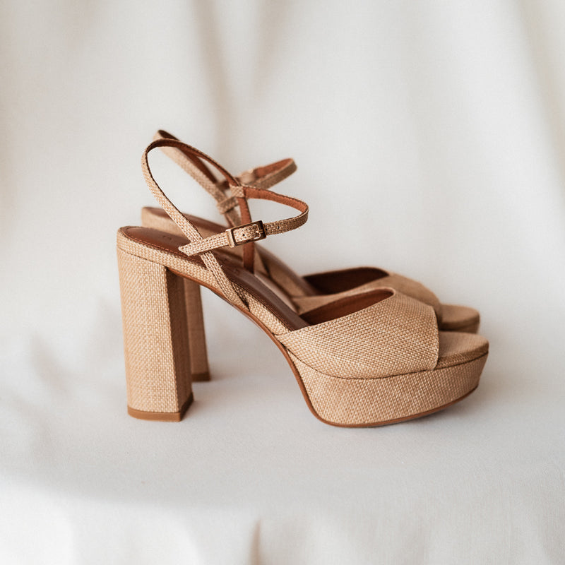 MAISA SANDAL WITH 10CM HEEL NATURAL LINEN PLATFORM