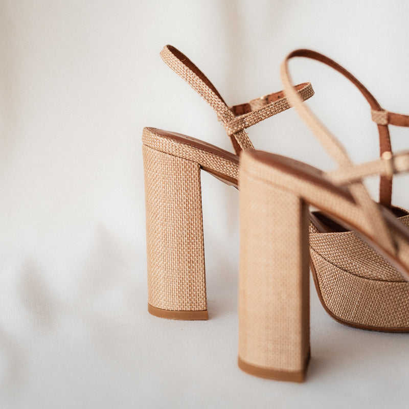 MAISA SANDAL WITH 10CM HEEL NATURAL LINEN PLATFORM