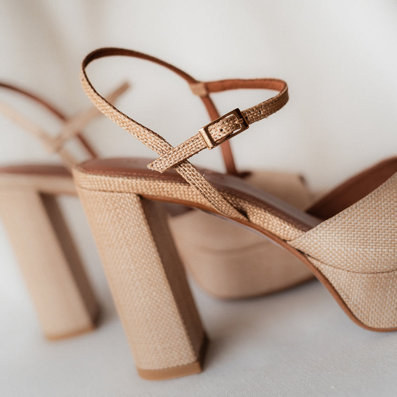 MAISA SANDAL WITH 10CM HEEL NATURAL LINEN PLATFORM