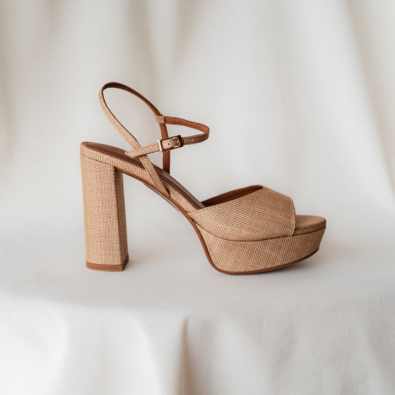 MAISA SANDAL WITH 10CM HEEL NATURAL LINEN PLATFORM