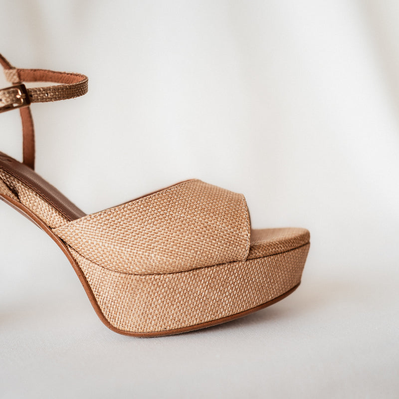 MAISA SANDAL WITH 10CM HEEL NATURAL LINEN PLATFORM