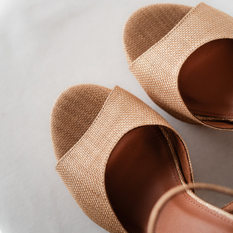 MAISA SANDAL WITH 10CM HEEL NATURAL LINEN PLATFORM