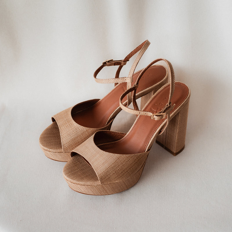 MAISA SANDAL WITH 10CM HEEL NATURAL LINEN PLATFORM