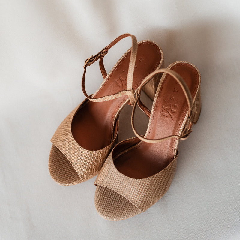 MAISA SANDAL WITH 10CM HEEL NATURAL LINEN PLATFORM