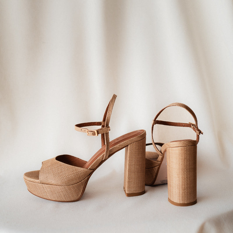 MAISA SANDAL WITH 10CM HEEL NATURAL LINEN PLATFORM