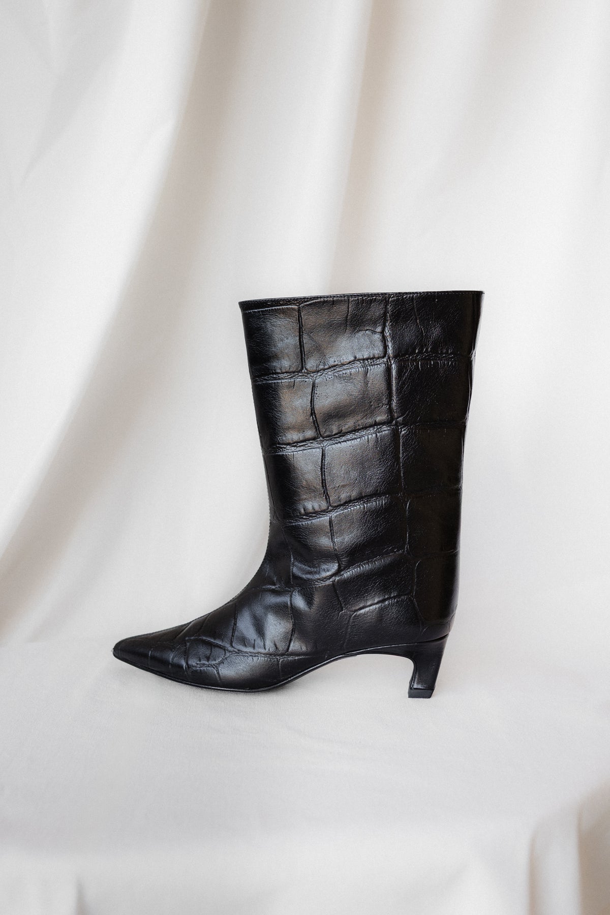 Botín Eloi Piel Coco Negro Tacón 4Cm