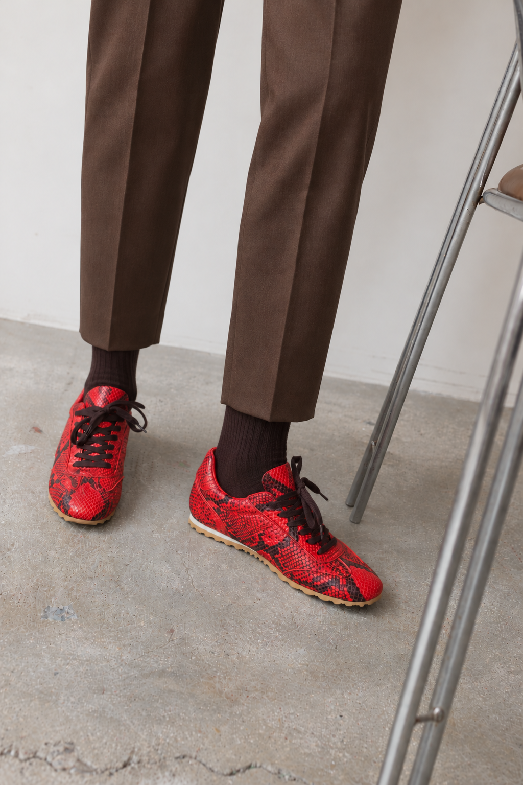 Sneaker Alberto Piel Efecto Pitón Rojo