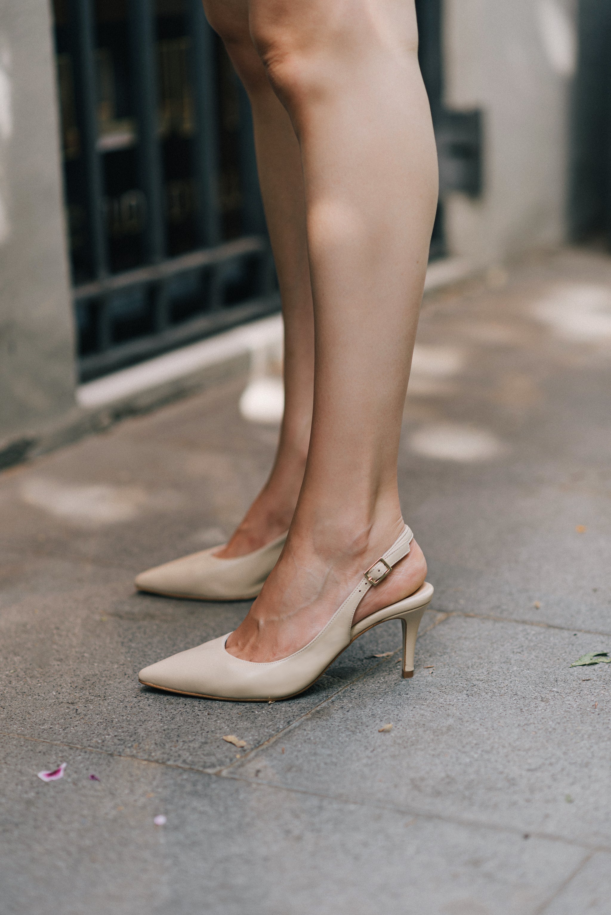 Tacón Medio Zapatos Salon Destalonados Beige Stilettos Zapatos De