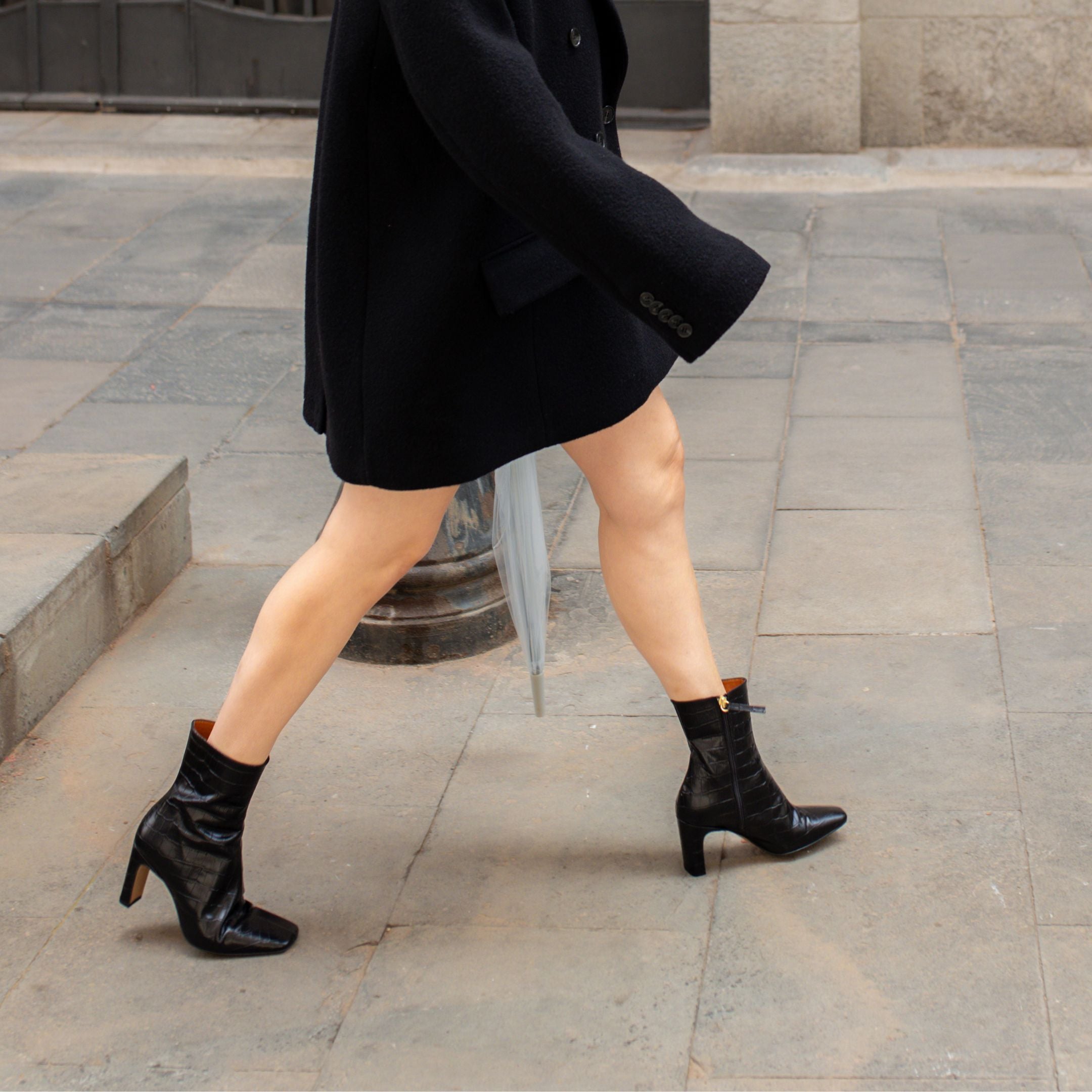 BLACK COCO LEATHER LIGHT BOOT 7CM HEEL