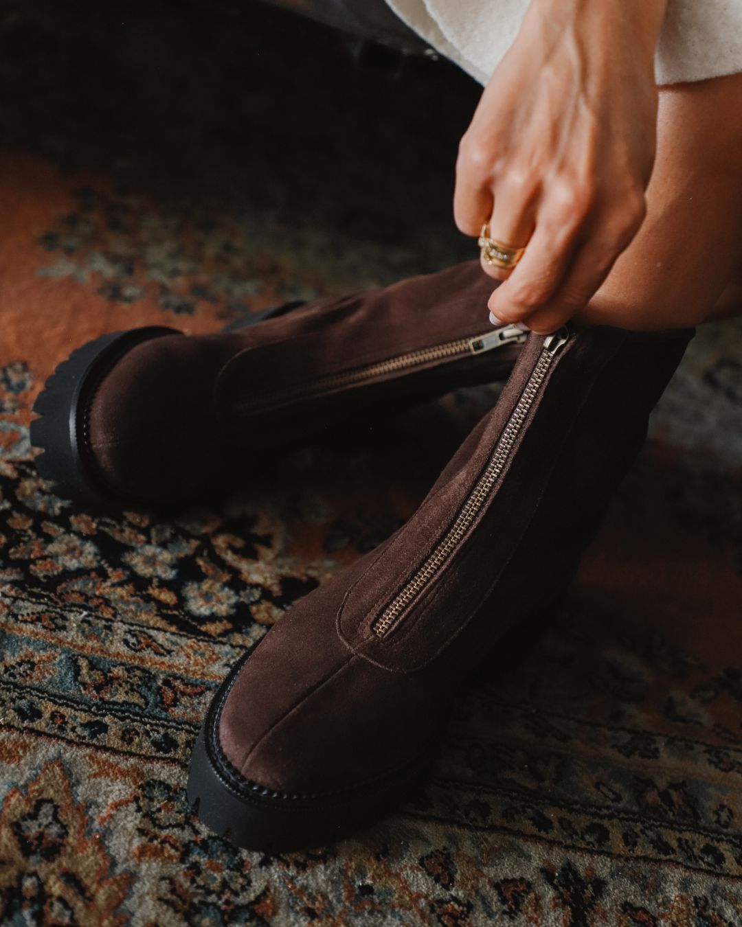 Bota Motera Emma Ante Marrón Tacón 4Cm