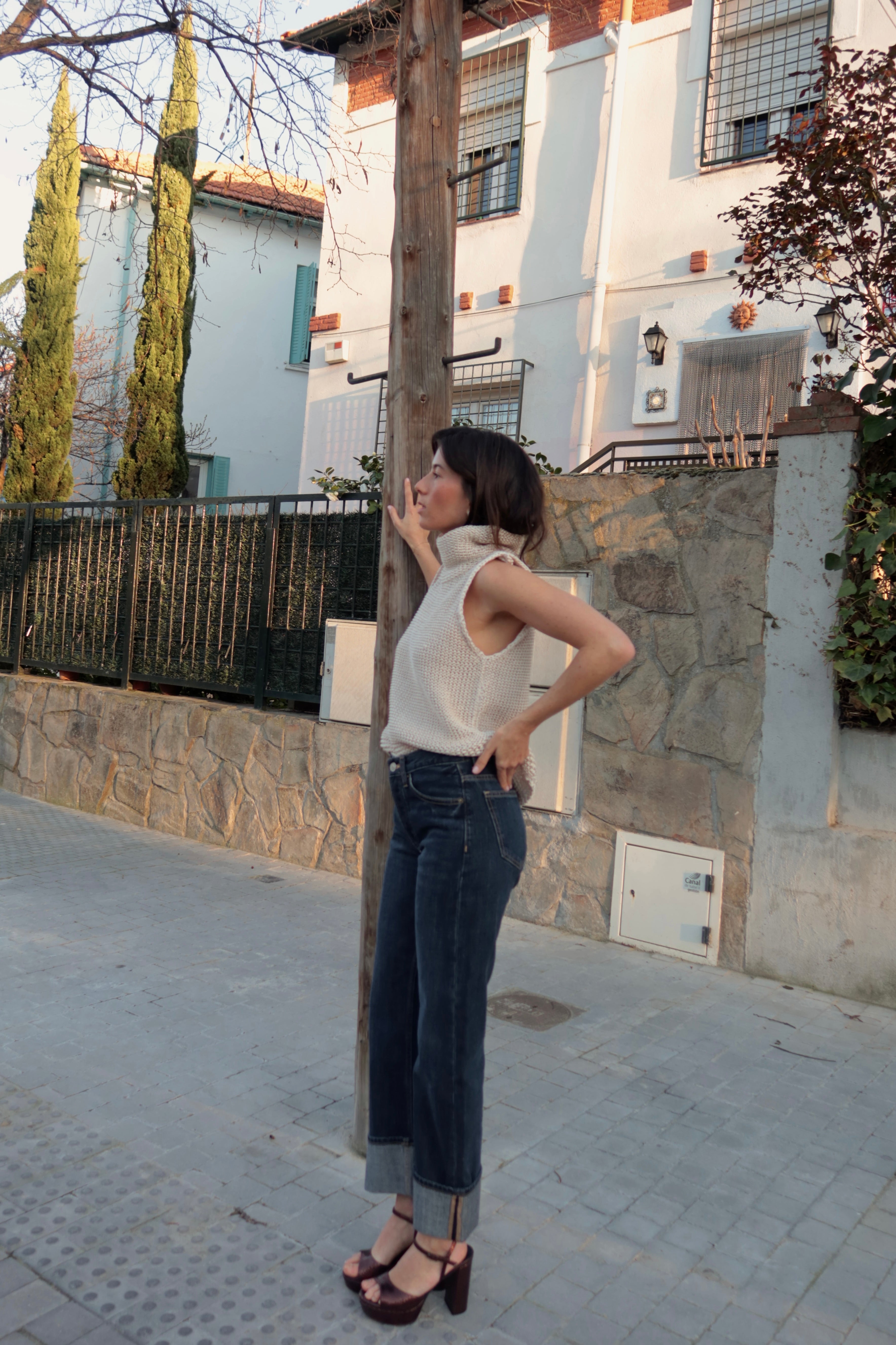 SANDALIA MAISA TACÓN 10CM PLATAFORMA PIEL LAMINADO CAFÉ