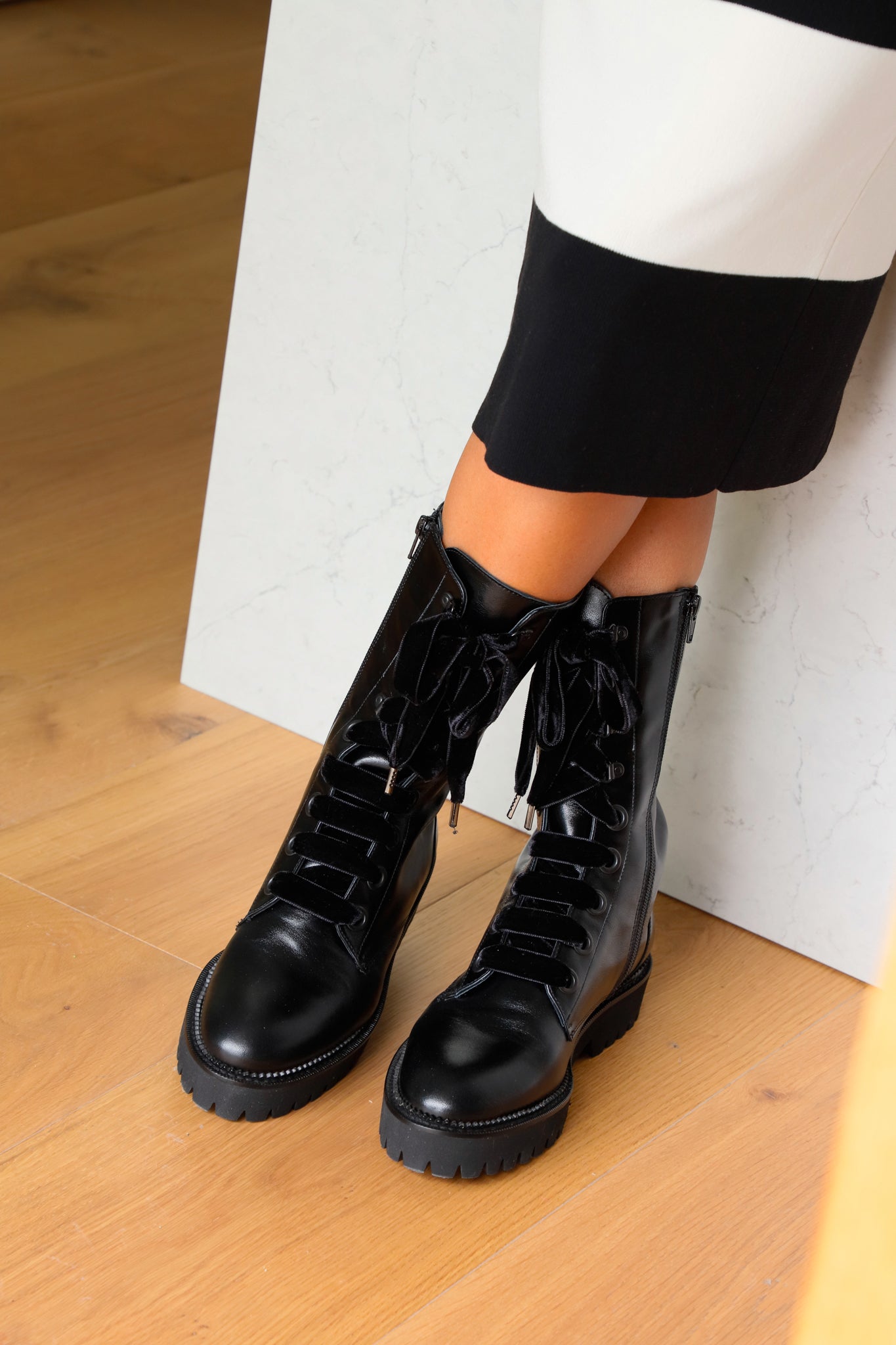 CARLOTA BLACK LEATHER BIKER BOOT 4CM