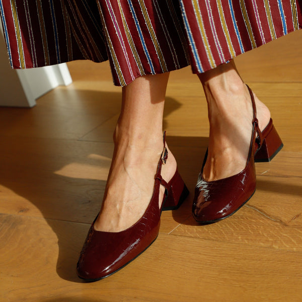 STILETTO LAURA COCO-EFFECT LEATHER BURGUNDY PATENT LEATHER 4CM HEEL