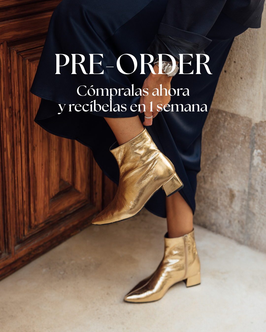 SILVIA GOLD LAMINATED LEATHER BOOT 4CM HEEL