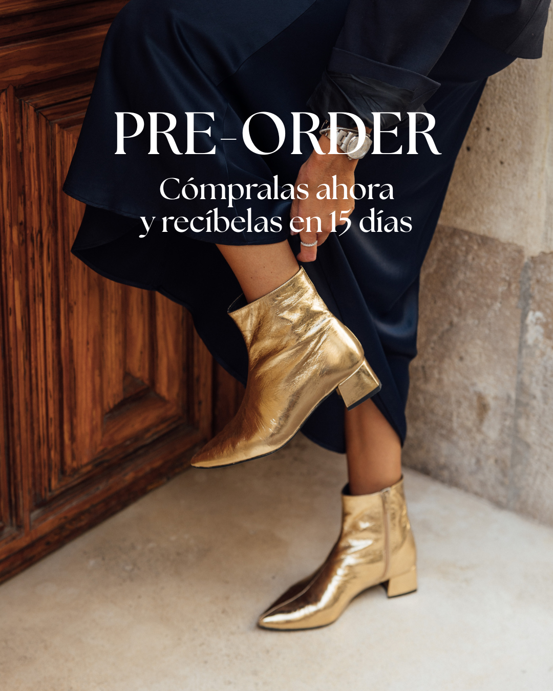 BOTÍN SILVIA PIEL LAMINADA ORO TACÓN 4CM