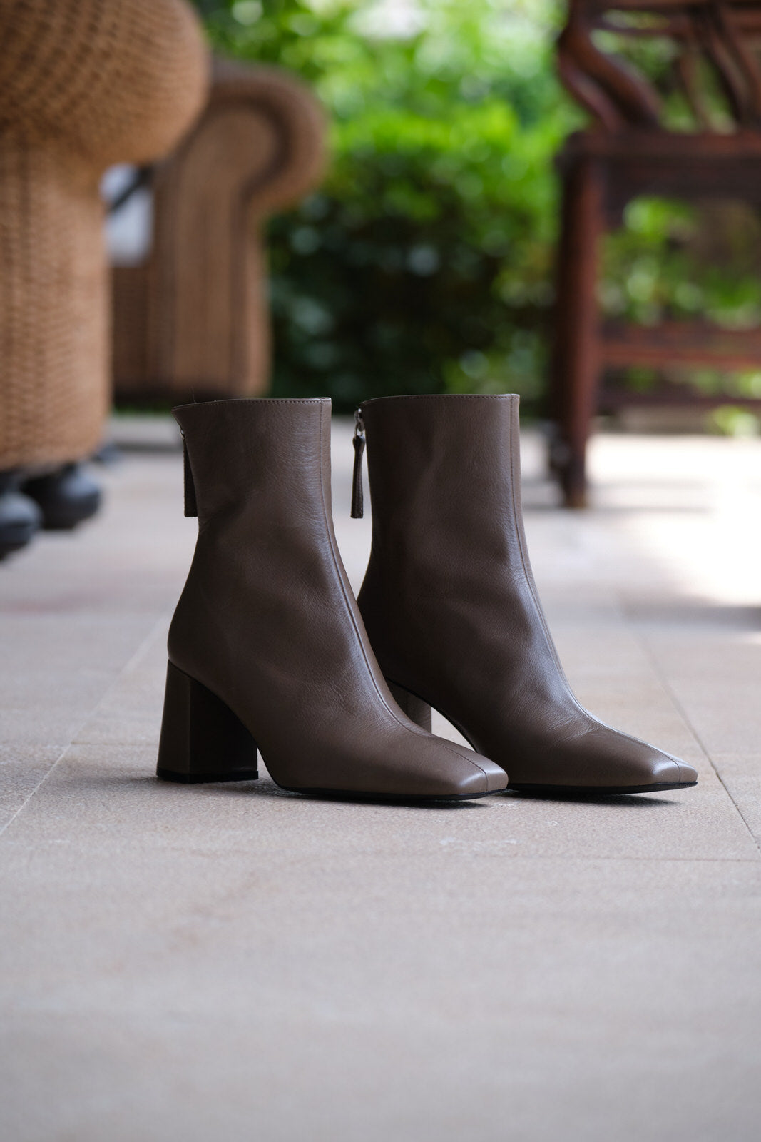 Khaki Leather Ankle Boots 6 cm Heel