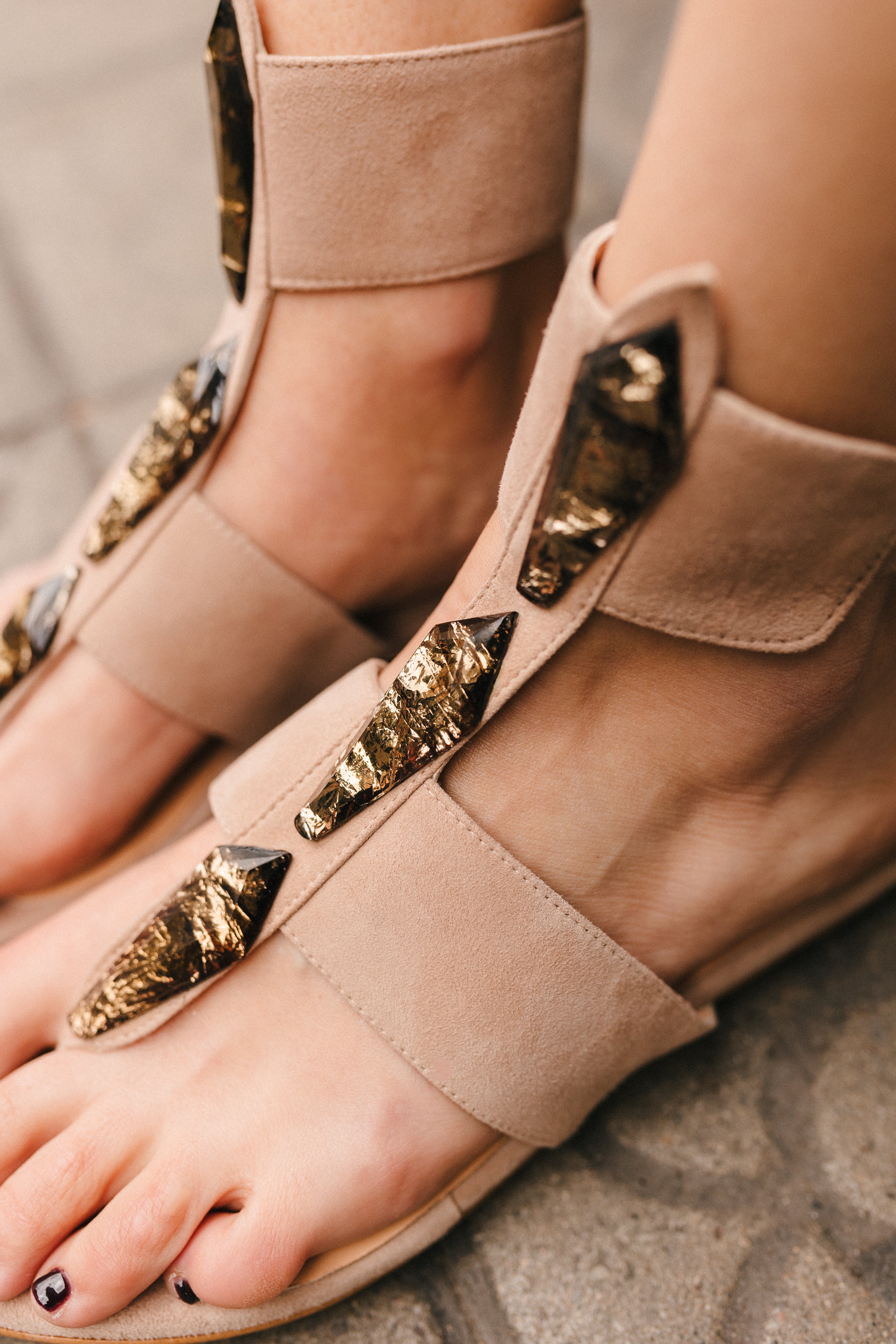 CAROLINA NATURAL SUEDE FLAT SANDAL