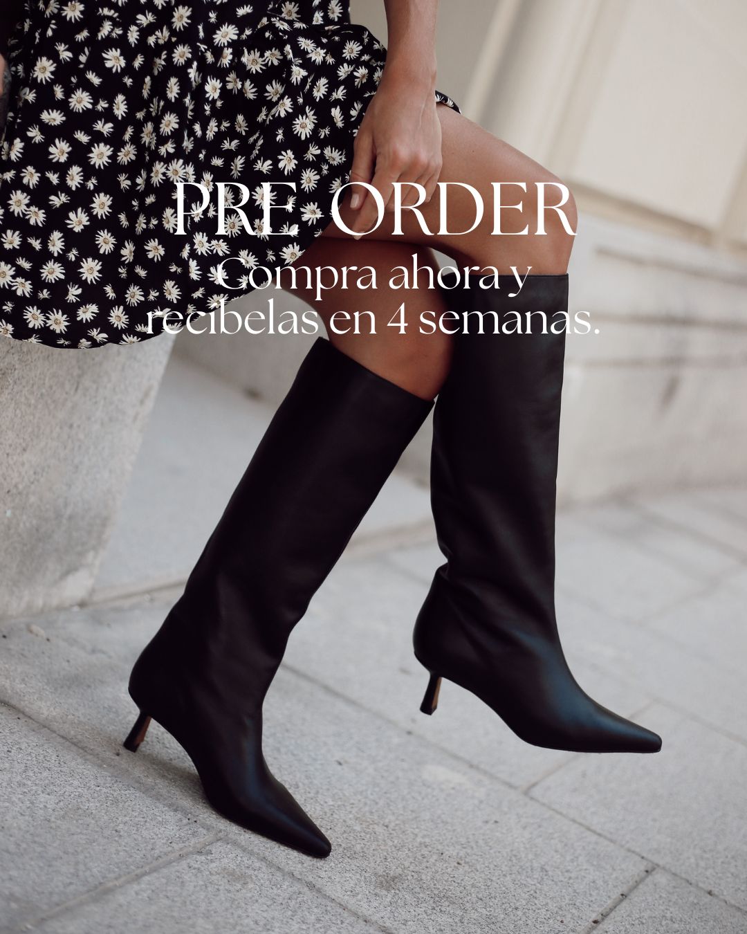 PEPA BLACK LEATHER BOOT MIDI HEEL 5CM