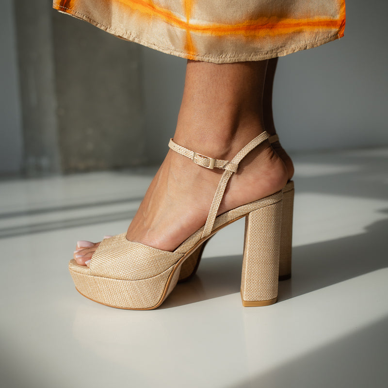 MAISA SANDAL WITH 10CM HEEL NATURAL LINEN PLATFORM