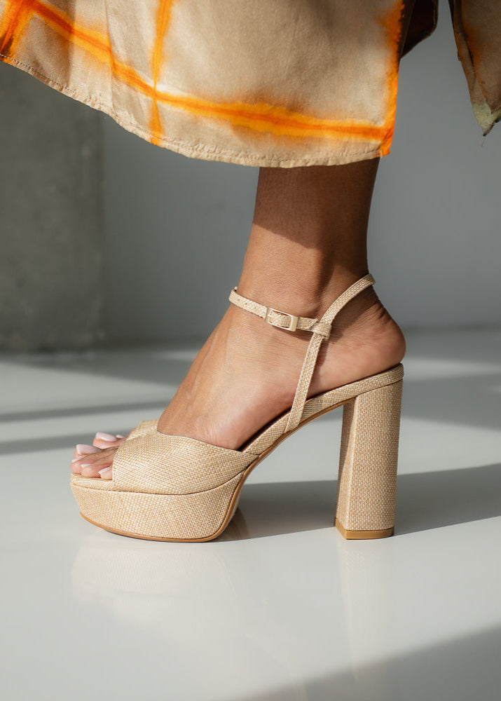 MAISA SANDAL WITH 10CM HEEL NATURAL LINEN PLATFORM