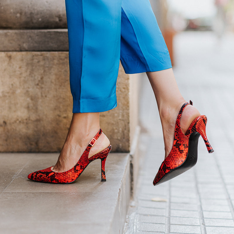 Stilettos mujer muy cómodos tacón 8cm en print pitón color rojo