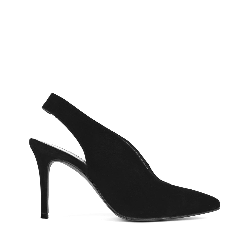 Stiletto destalonado tacón 8cm en ante negro fondo de armario ideal combina con todo.