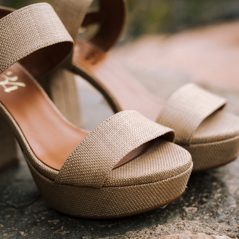Sandalias de tacón mujer cómoda, elegante y combina con todo en lino color natural