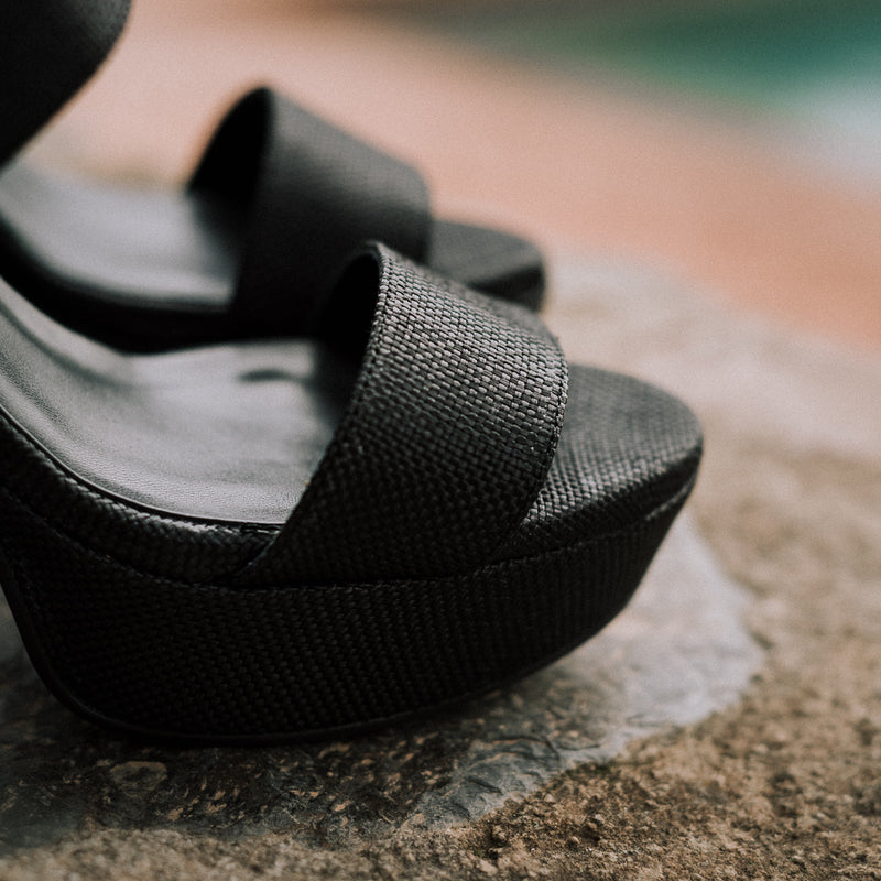 Sandalias de tacón muy cómodas perfectas para aguantar todo el día en lino negro