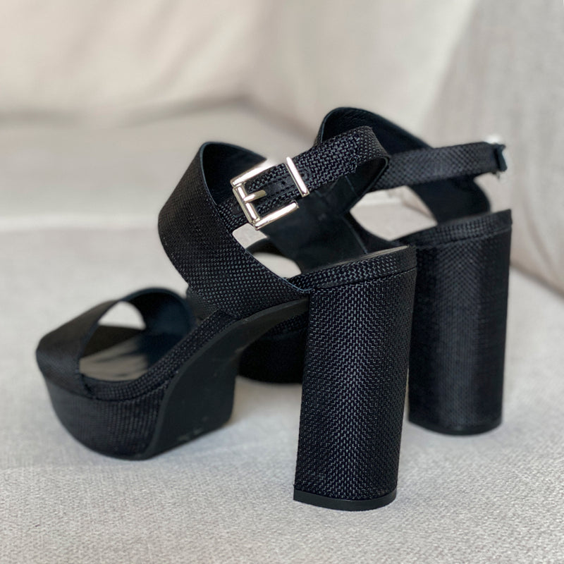 Sandalias de tacón mujer cómoda, elegante y combina con todo en lino negro