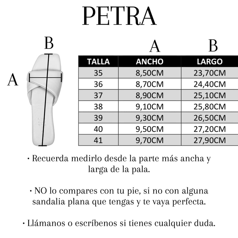 Tabla de medidas para sandalia plana Petra en piel camel