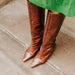PEPA BOOT BROWN COCONUT-EFFECT LEATHER MIDI HEEL 5CM
