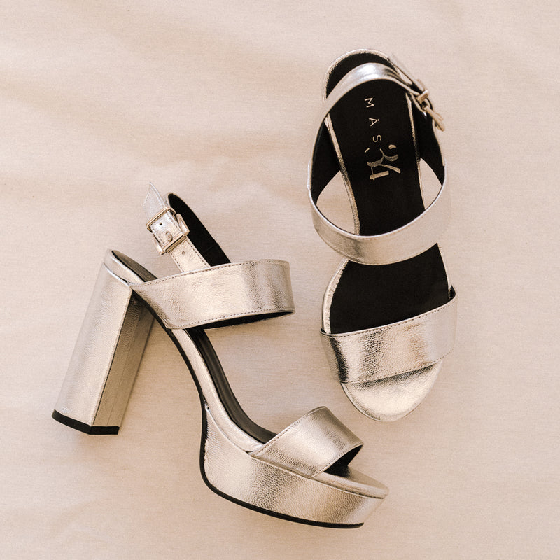 Sandalias de tacón mujer cómoda, elegante y combina con todo en piel plata