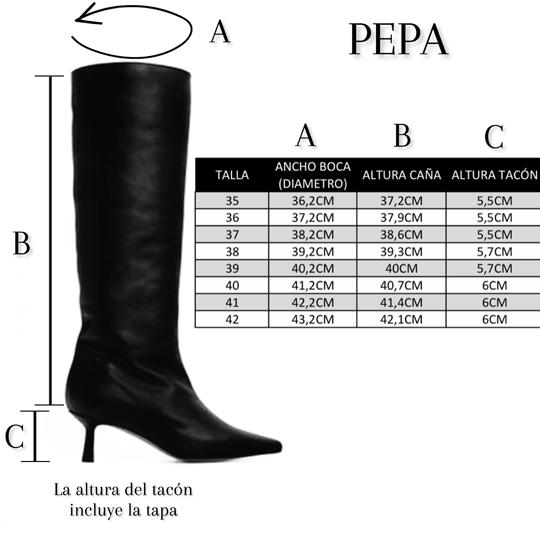 Tabla medidas bota Pepa piel nude tacón midi 5cm